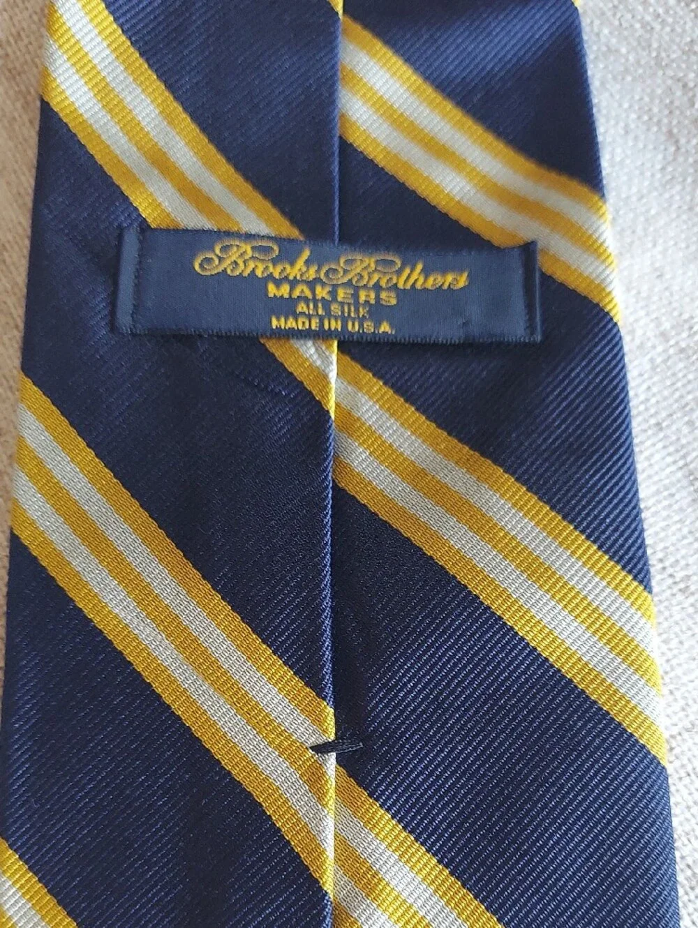 Brooks Brothers Rep Tie 100% Silk Navy and Gold Diagonal Stripe